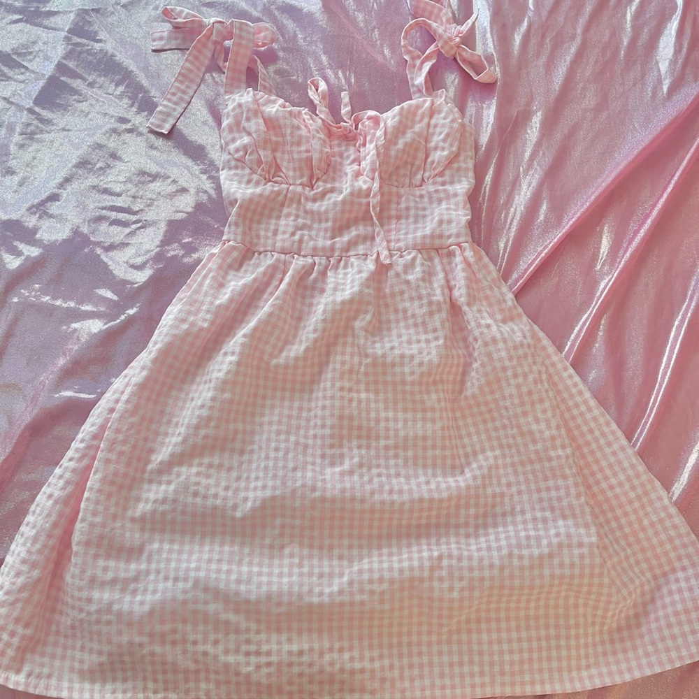Bonne Chance Pink Gingham Dress with Ties